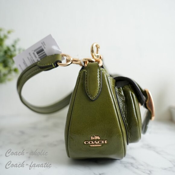 Coach CBJ01 Ashton Shoulder Bag In Shiny Crinkle Leather Gold/Olive Green - Picture 11 of 11